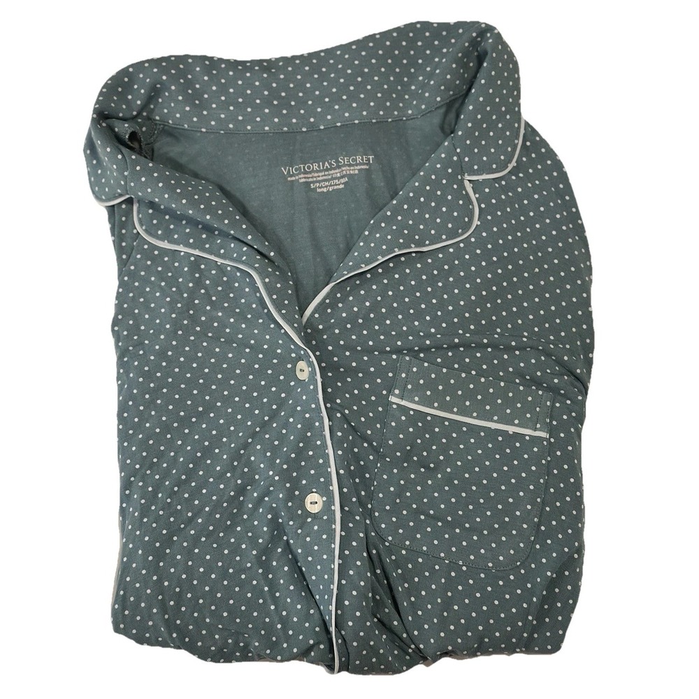 Victoria's Secret Heritage‎ Long Sleeve Pajamas Top Blue Polka Dots S Long Sleep